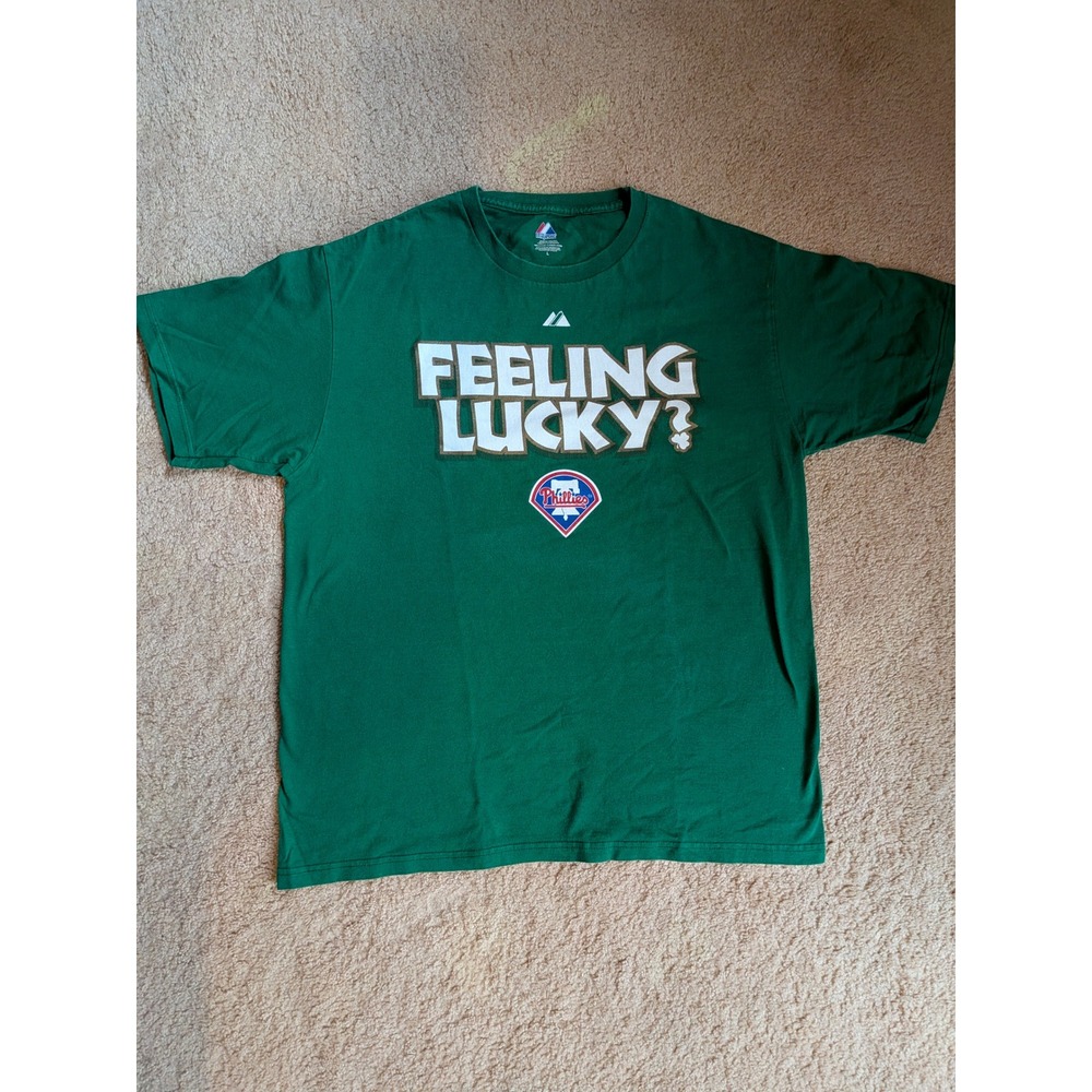 Majestic Philadelphia Phillies Feeling Lucky St Patricks Day Green T-Shirt L